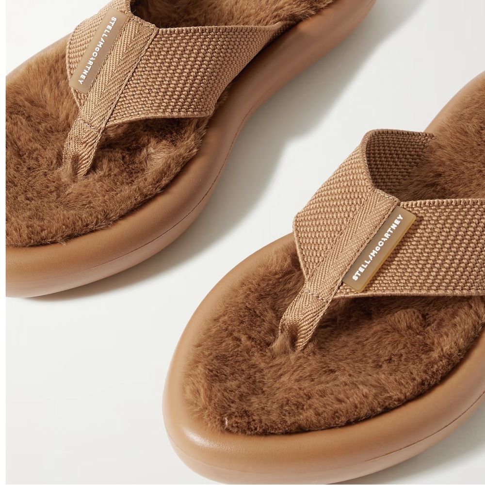 STELLA MCCARTNEY Air Slide faux fur-lined recycled canvas flip flops
